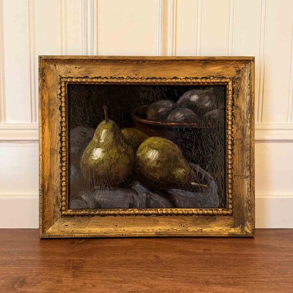 Dark Academia Still Life With Pears & Figs - Gold Frame - Picture 1 of 3